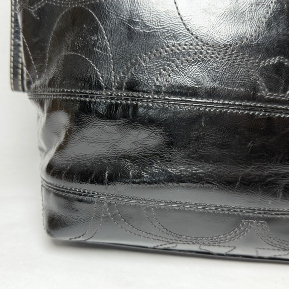 Coach Signature Logo Black Patent Leather Stitch Tote Shoulder Bag Double F15142 - Picture 7 of 16